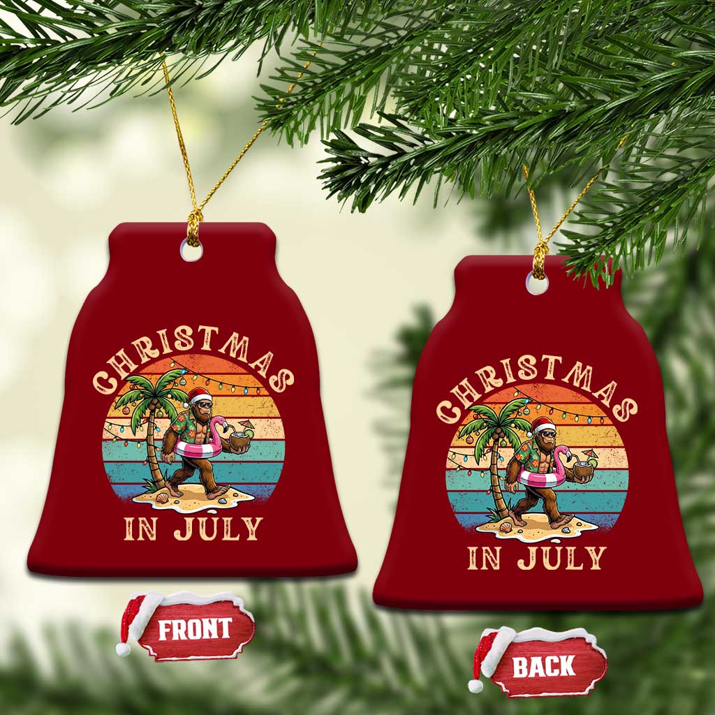 Funny Bigfoot Christmas In July Beach Vacation Ceramic Ornament