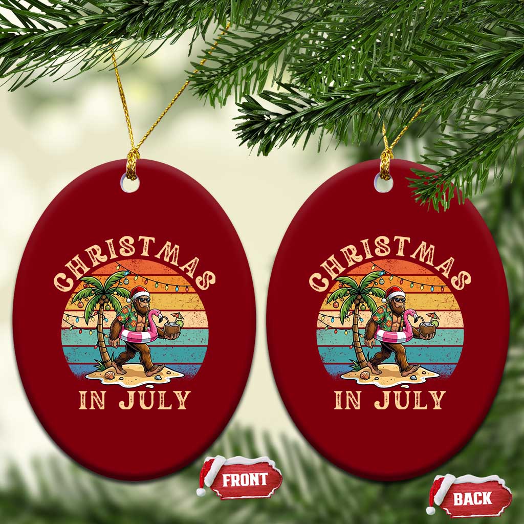 Funny Bigfoot Christmas In July Beach Vacation Ceramic Ornament
