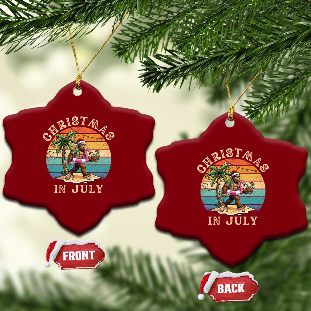 Funny Bigfoot Christmas In July Beach Vacation Ceramic Ornament