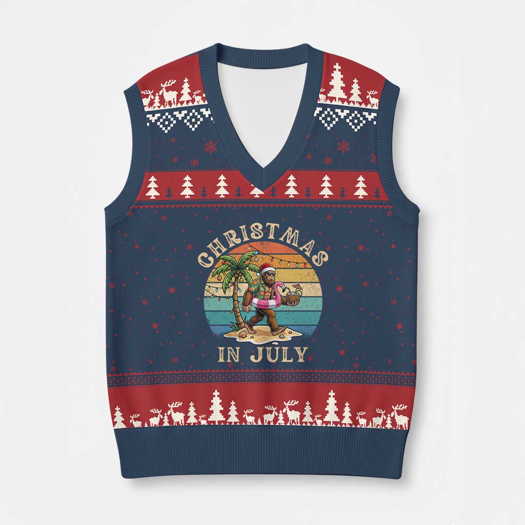 Funny Bigfoot Christmas In July Beach Vacation V-Neck Knit Sweater Vest