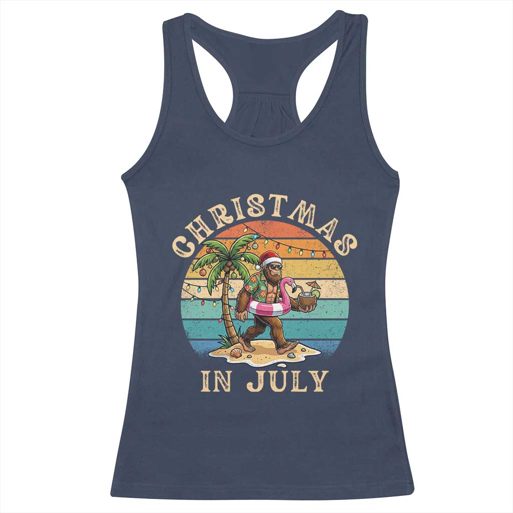 Funny Bigfoot Christmas In July Beach Vacation Racerback Tank Top