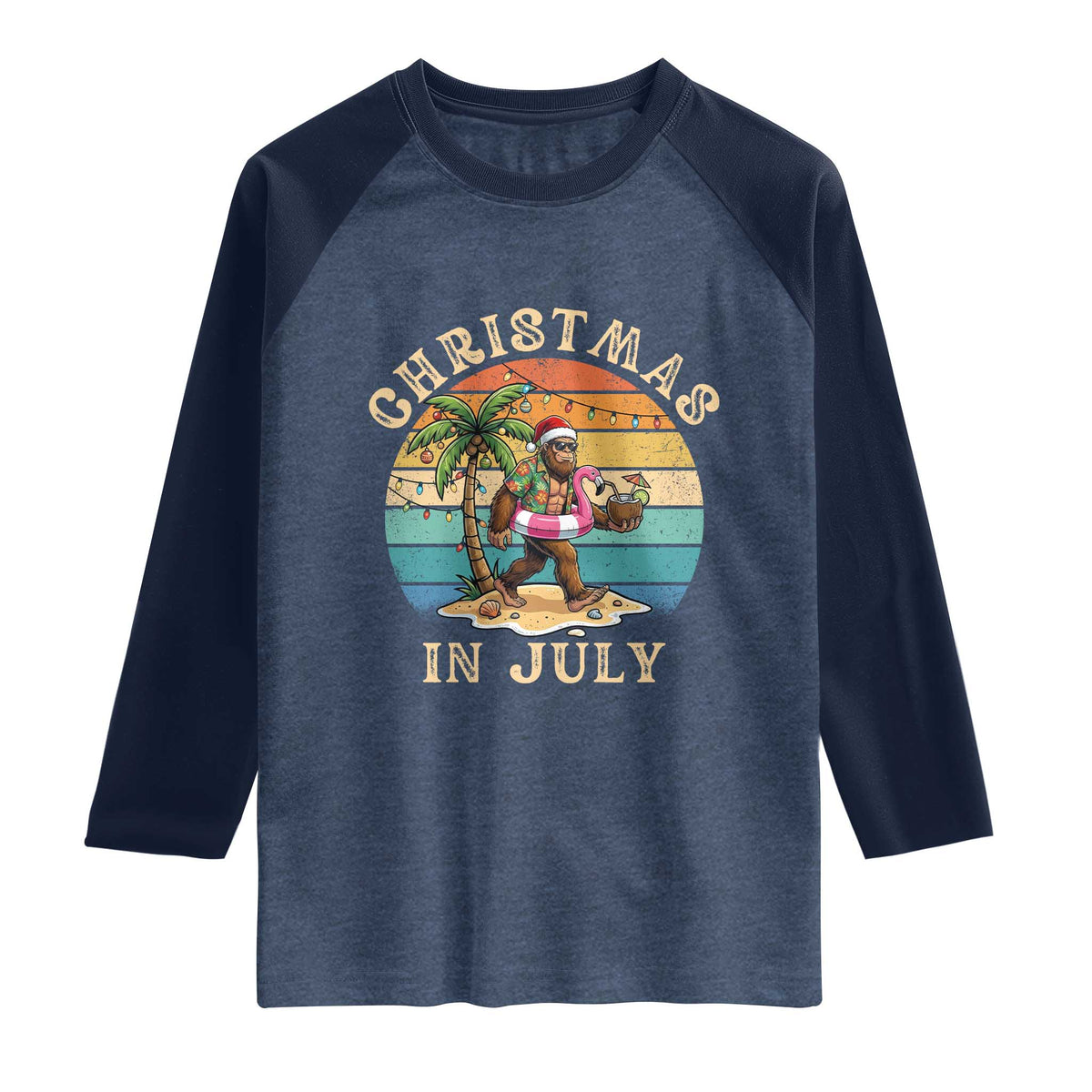 Funny Bigfoot Christmas In July Beach Vacation Raglan Shirt