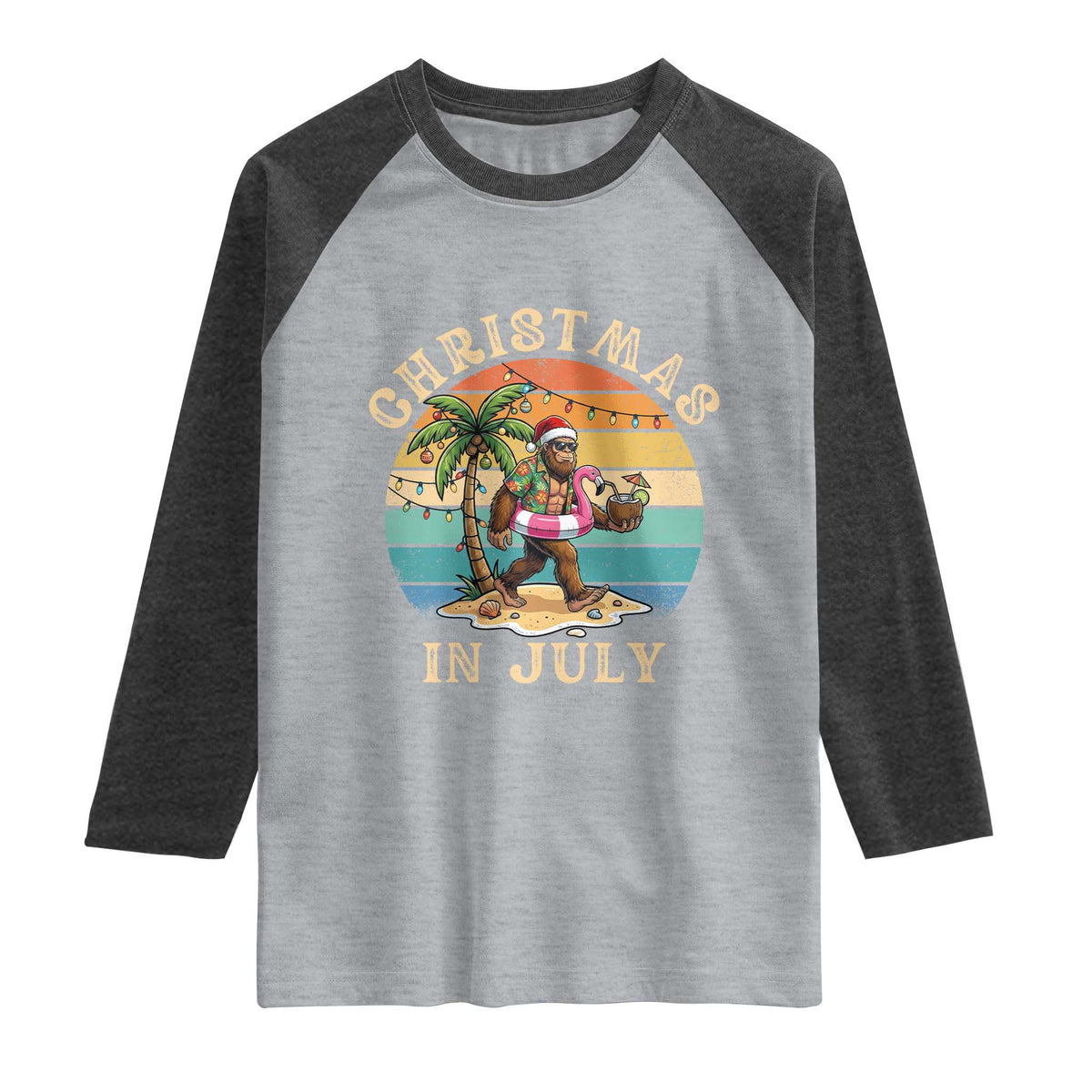 Funny Bigfoot Christmas In July Beach Vacation Raglan Shirt
