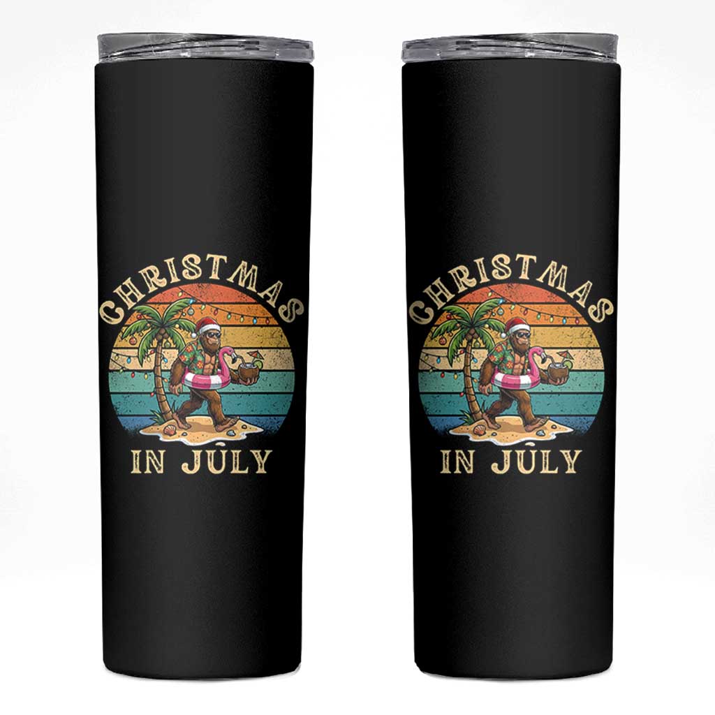 Funny Bigfoot Christmas In July Beach Vacation Skinny Tumbler