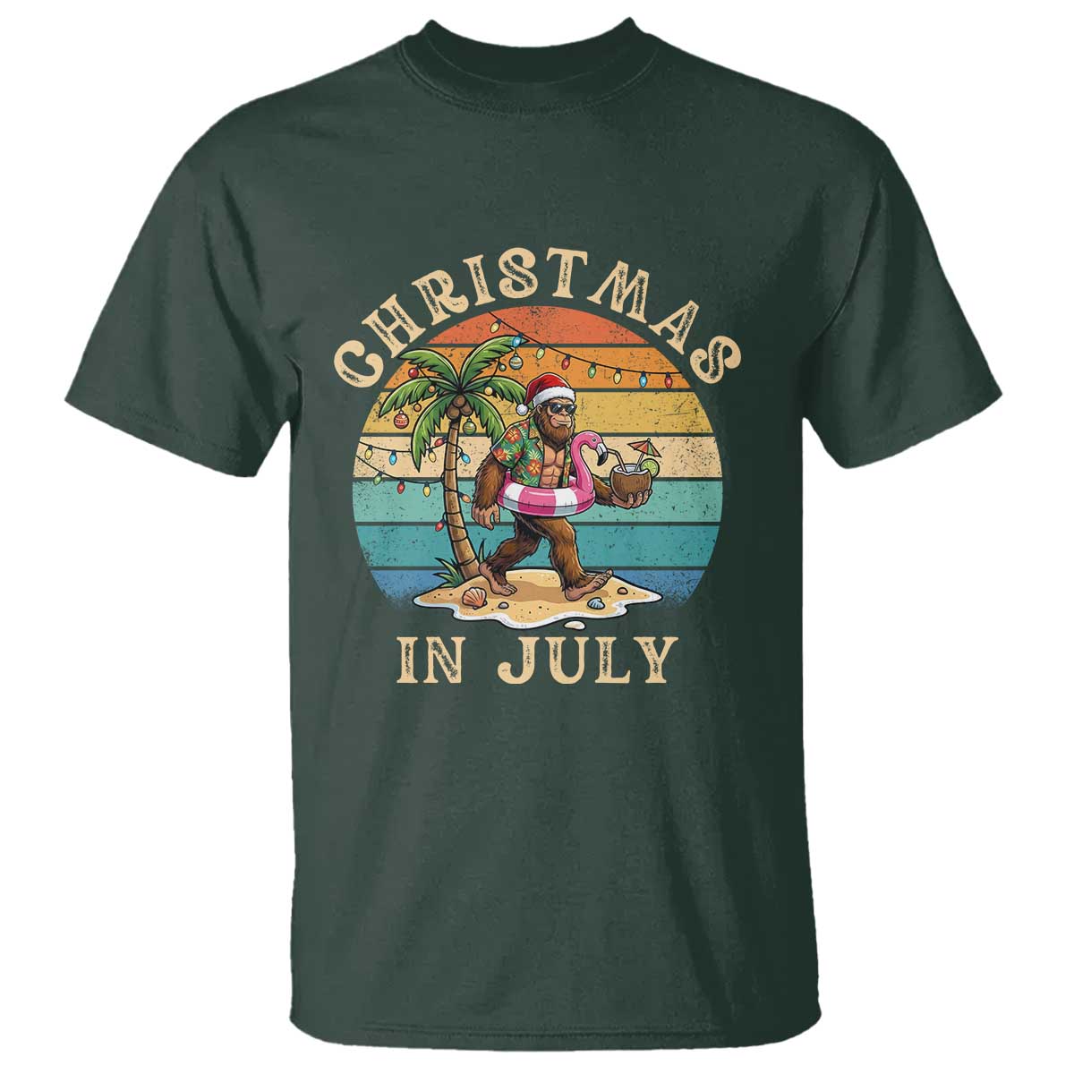 Funny Bigfoot Christmas In July Beach Vacation T Shirt