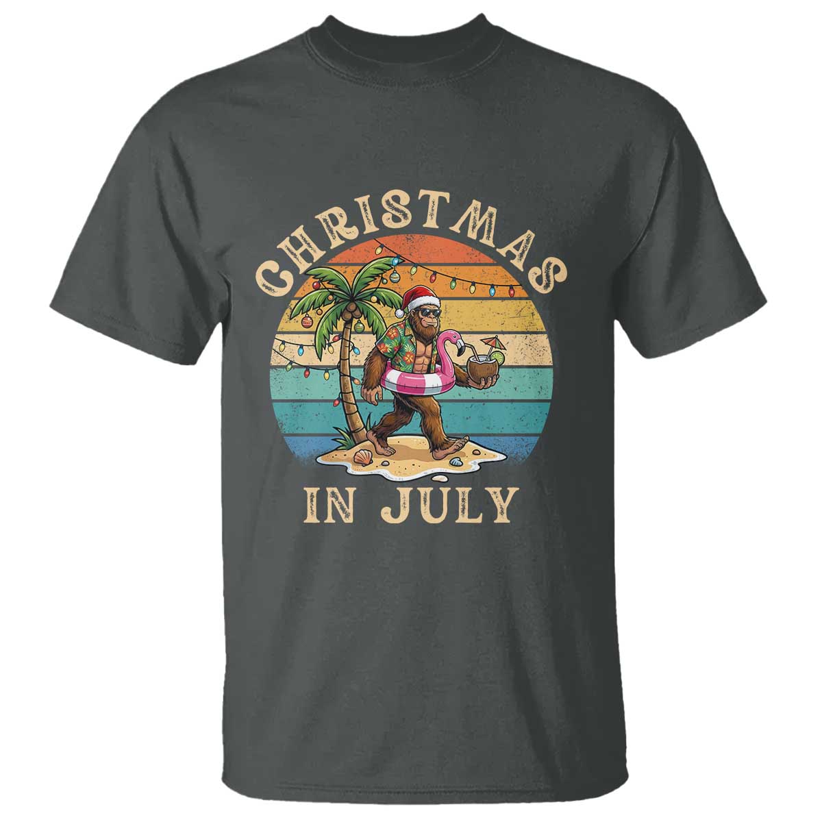 Funny Bigfoot Christmas In July Beach Vacation T Shirt