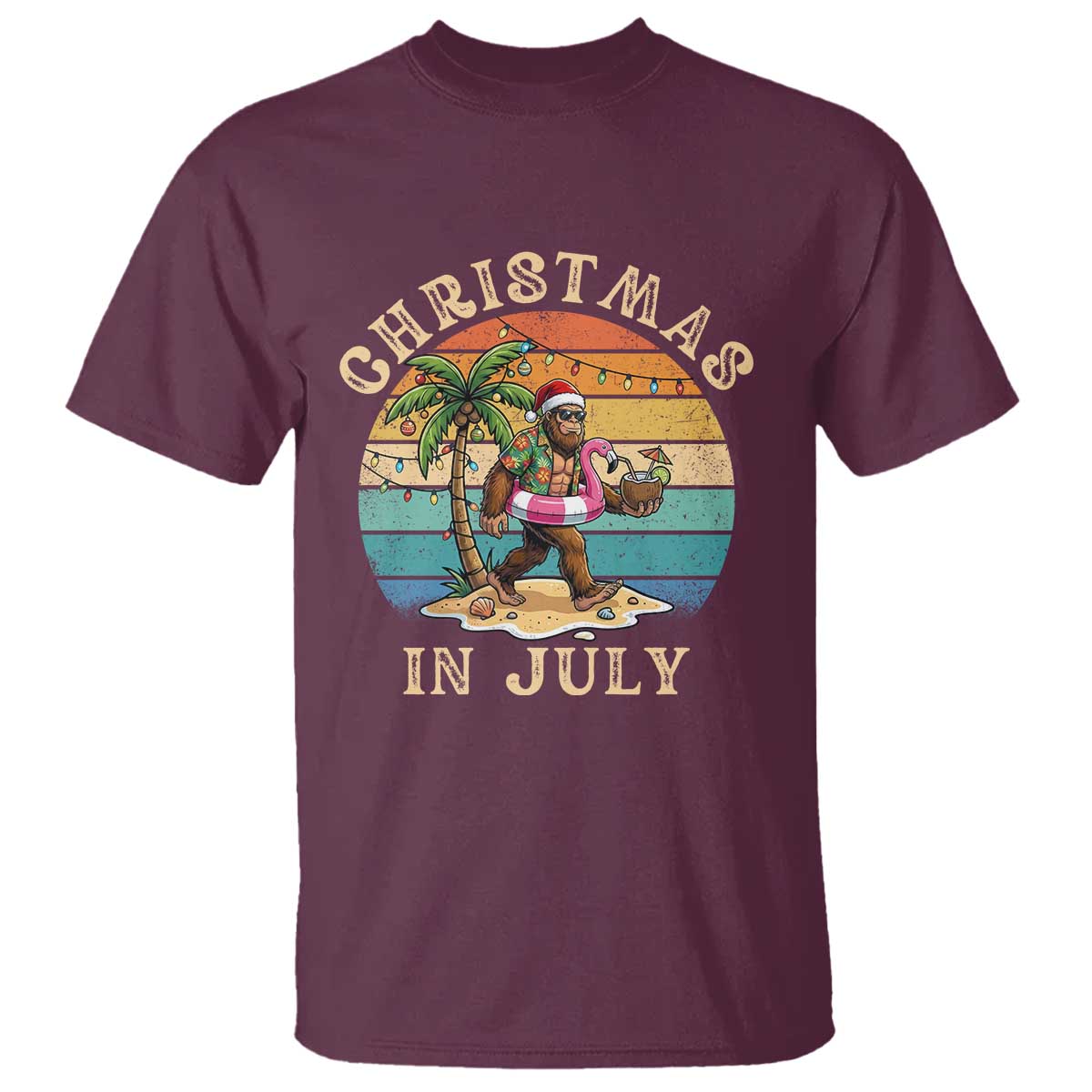 Funny Bigfoot Christmas In July Beach Vacation T Shirt