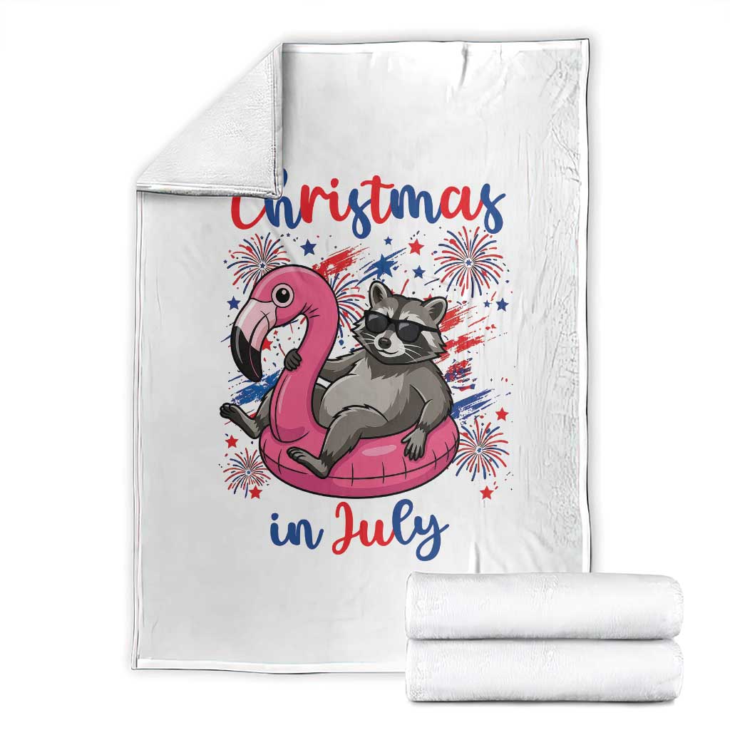 Funny Raccoon Christmas In July 4th of July Throw Blanket