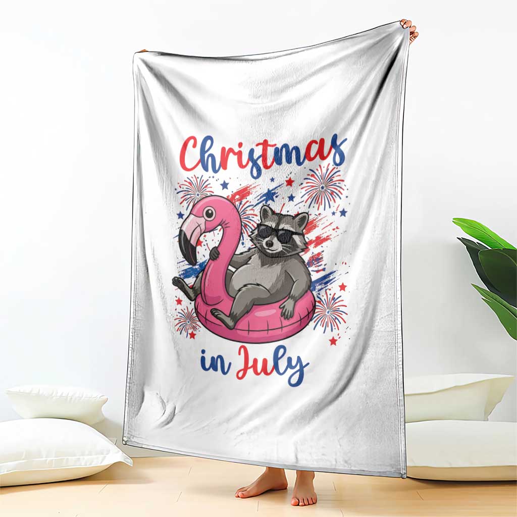 Funny Raccoon Christmas In July 4th of July Throw Blanket