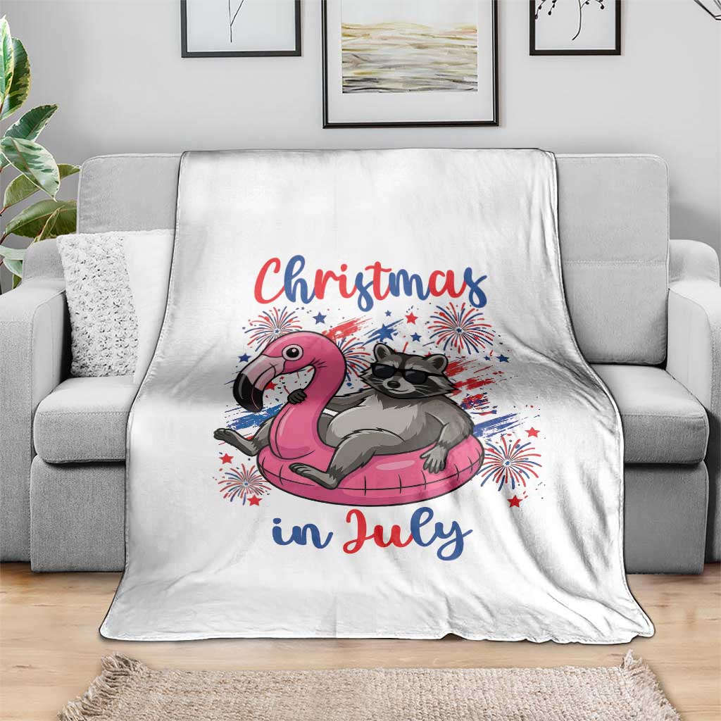 Funny Raccoon Christmas In July 4th of July Throw Blanket
