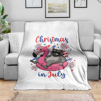 Funny Raccoon Christmas In July 4th of July Throw Blanket