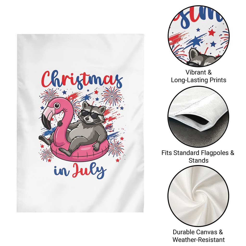 Funny Raccoon Christmas In July 4th of July Garden Flag