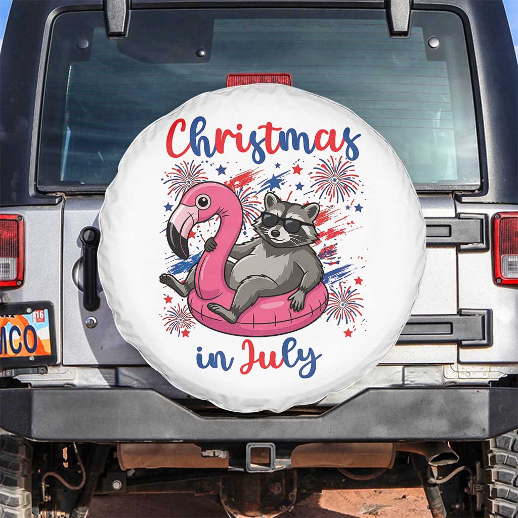 Funny Raccoon Christmas In July 4th of July Spare Tire Cover