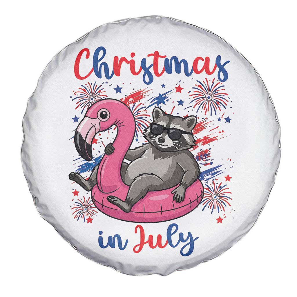 Funny Raccoon Christmas In July 4th of July Spare Tire Cover