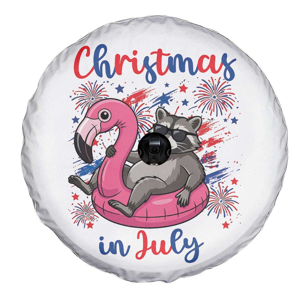Funny Raccoon Christmas In July 4th of July Spare Tire Cover