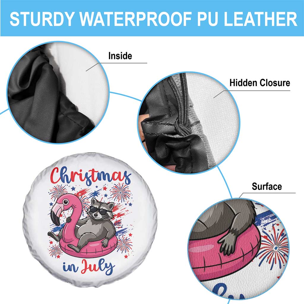 Funny Raccoon Christmas In July 4th of July Spare Tire Cover