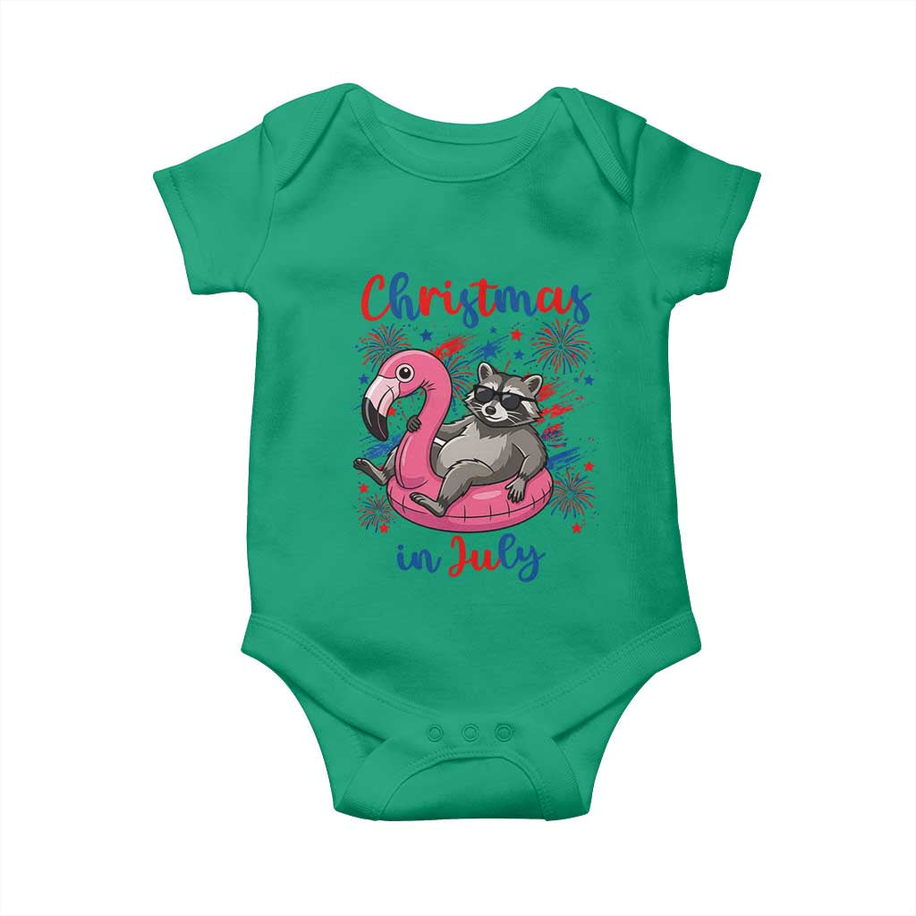 Funny Raccoon Christmas In July 4th of July Baby Onesie