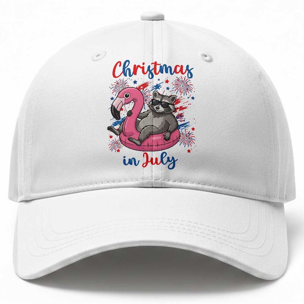 Funny Raccoon Christmas In July 4th of July Baseball Cap