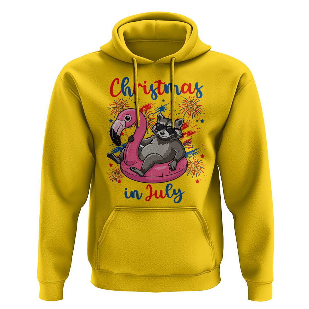 Funny Raccoon Christmas In July 4th of July Hoodie
