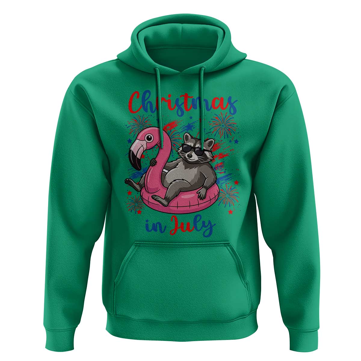 Funny Raccoon Christmas In July 4th of July Hoodie