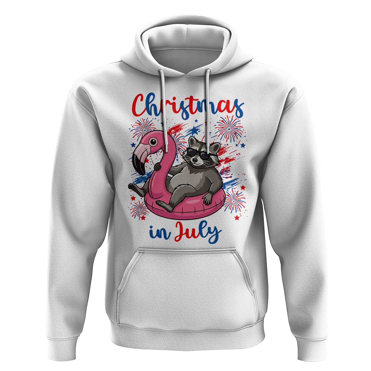 Funny Raccoon Christmas In July 4th of July Hoodie