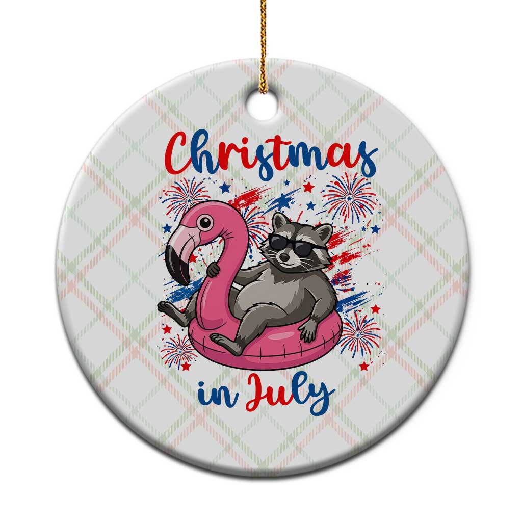 Funny Raccoon Christmas In July 4th of July Ceramic Ornament