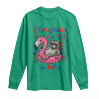 Funny Raccoon Christmas In July 4th of July Long Sleeve Shirt