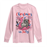 Funny Raccoon Christmas In July 4th of July Long Sleeve Shirt