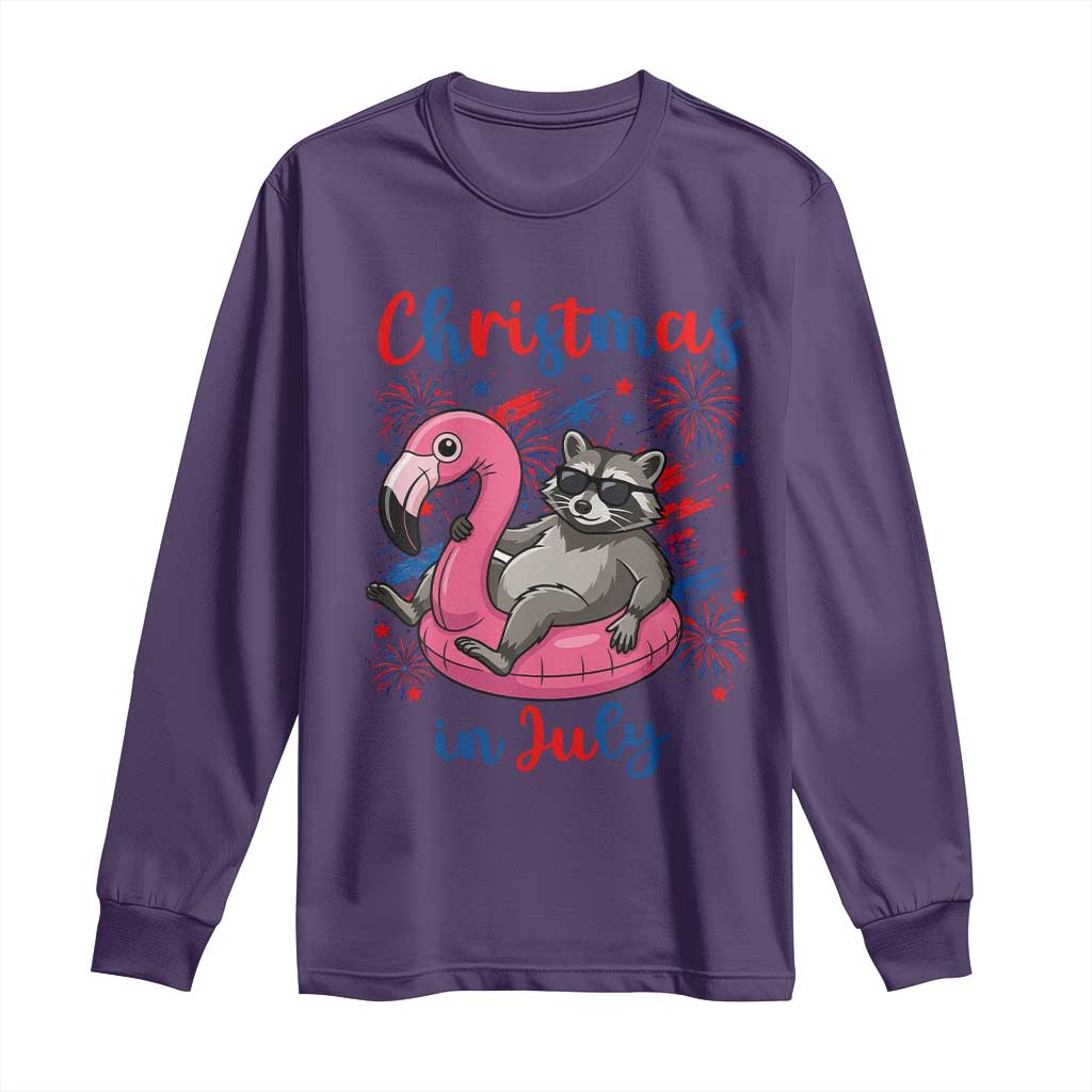 Funny Raccoon Christmas In July 4th of July Long Sleeve Shirt