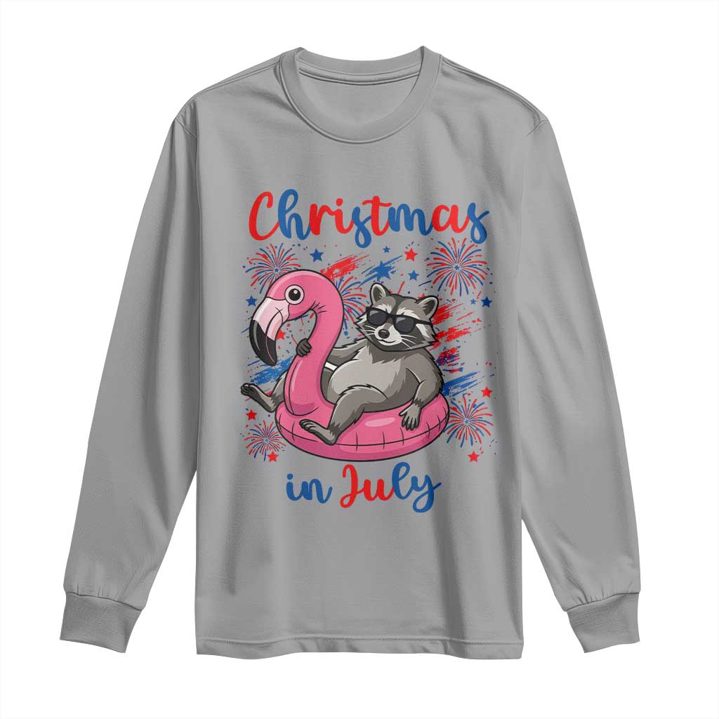 Funny Raccoon Christmas In July 4th of July Long Sleeve Shirt