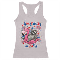 Funny Raccoon Christmas In July 4th of July Racerback Tank Top