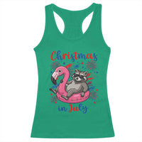 Funny Raccoon Christmas In July 4th of July Racerback Tank Top