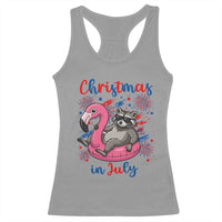 Funny Raccoon Christmas In July 4th of July Racerback Tank Top