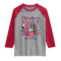 Funny Raccoon Christmas In July 4th of July Raglan Shirt