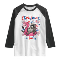 Funny Raccoon Christmas In July 4th of July Raglan Shirt