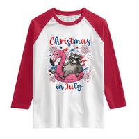 Funny Raccoon Christmas In July 4th of July Raglan Shirt