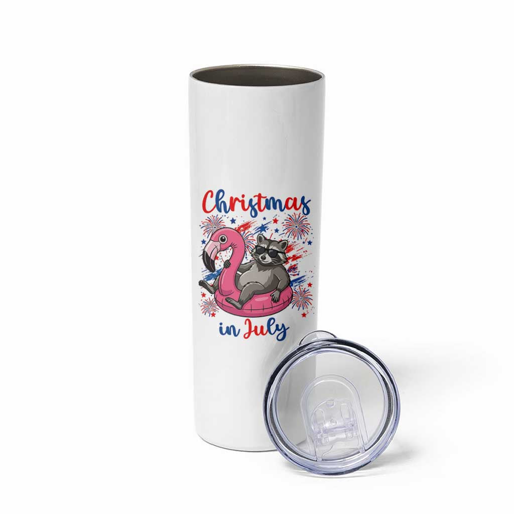 Funny Raccoon Christmas In July 4th of July Skinny Tumbler