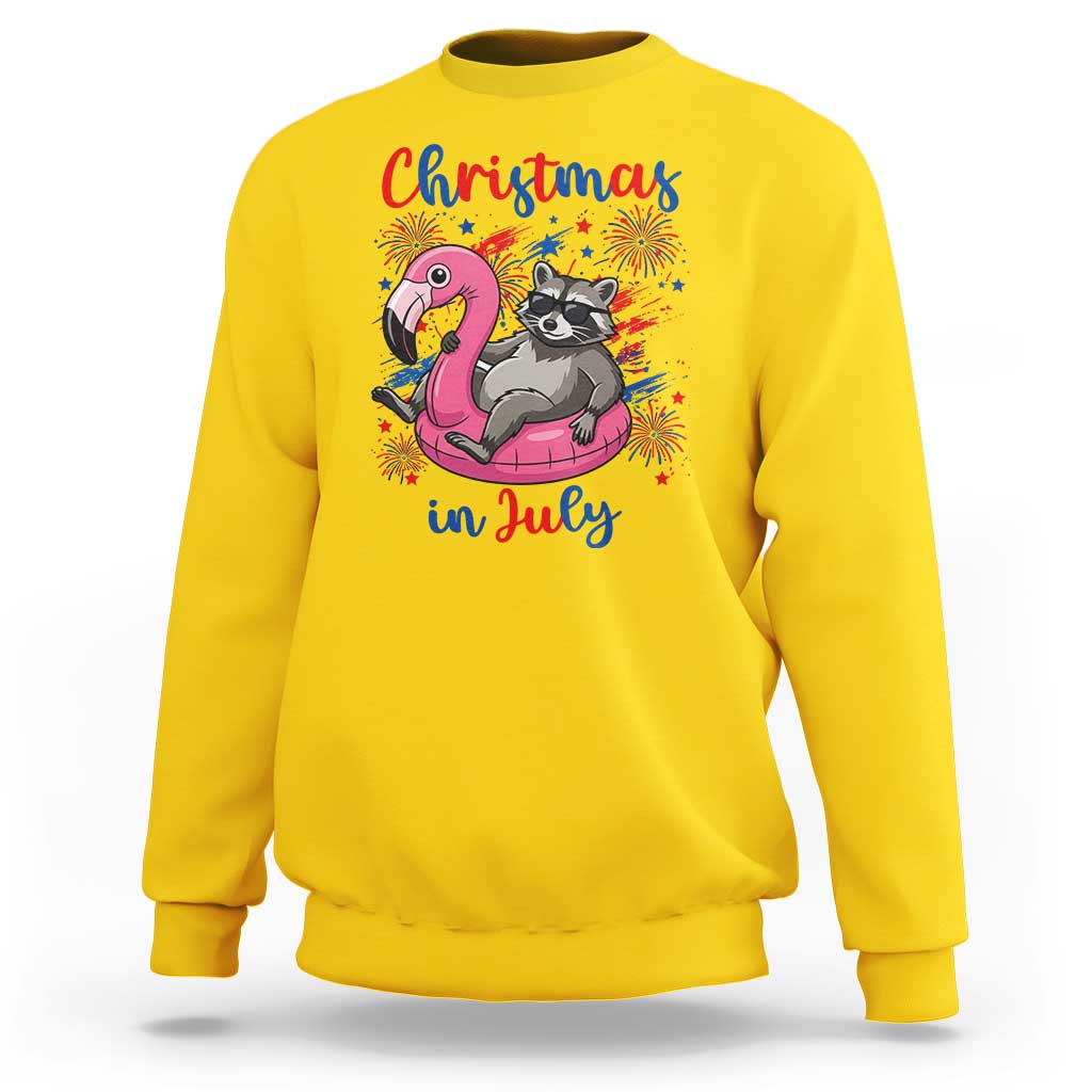 Funny Raccoon Christmas In July 4th of July Sweatshirt