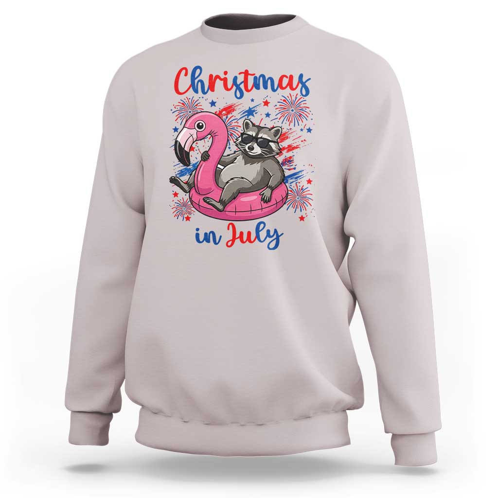 Funny Raccoon Christmas In July 4th of July Sweatshirt