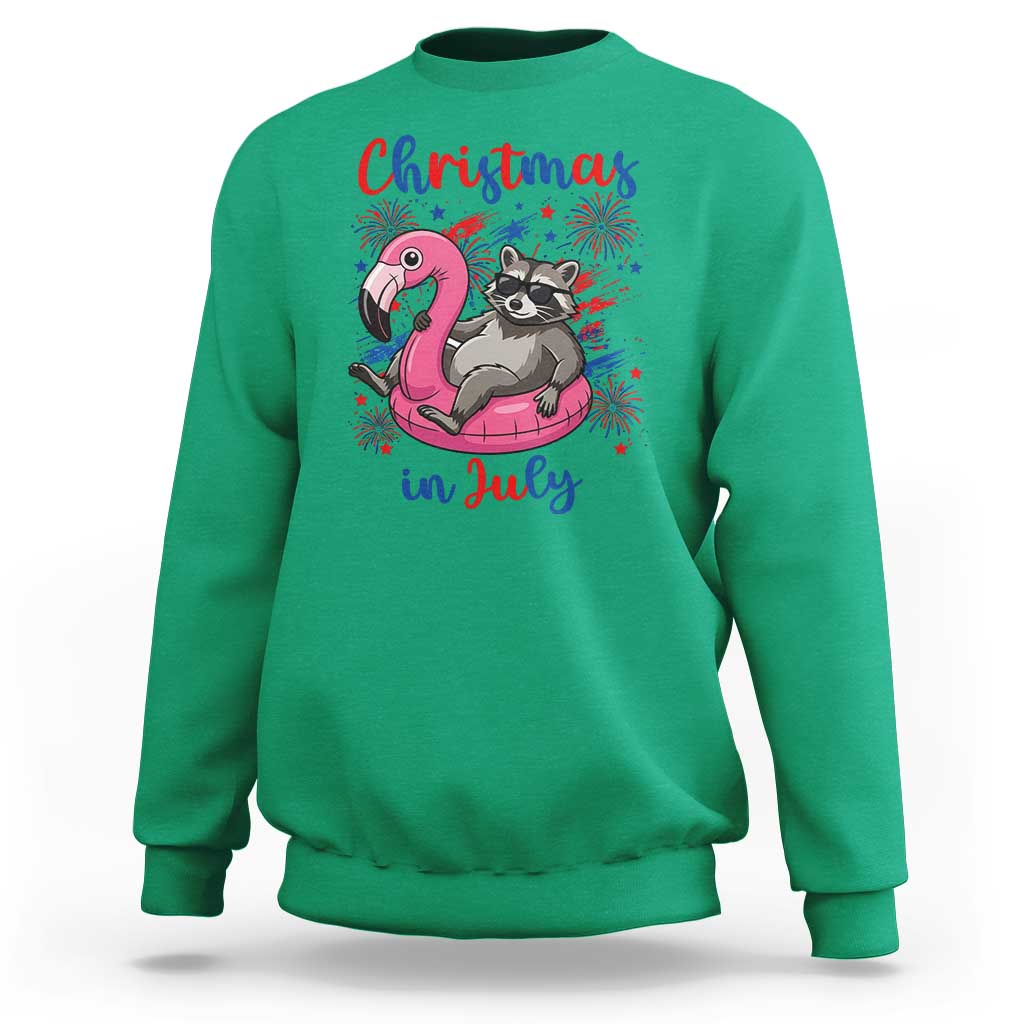 Funny Raccoon Christmas In July 4th of July Sweatshirt