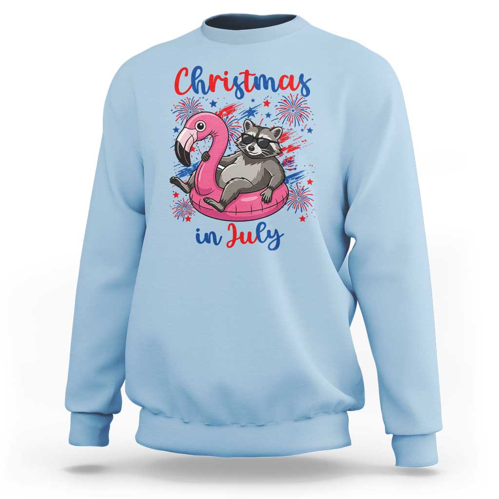 Funny Raccoon Christmas In July 4th of July Sweatshirt
