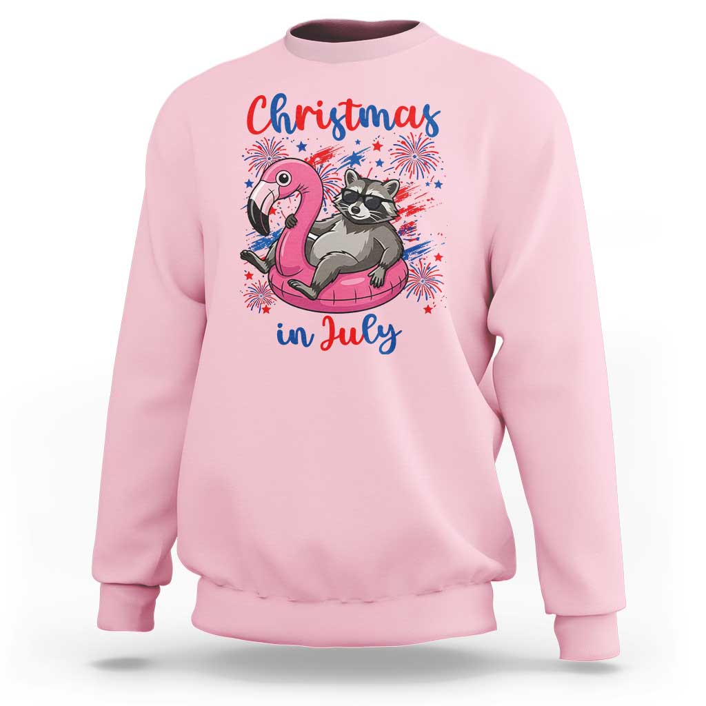 Funny Raccoon Christmas In July 4th of July Sweatshirt