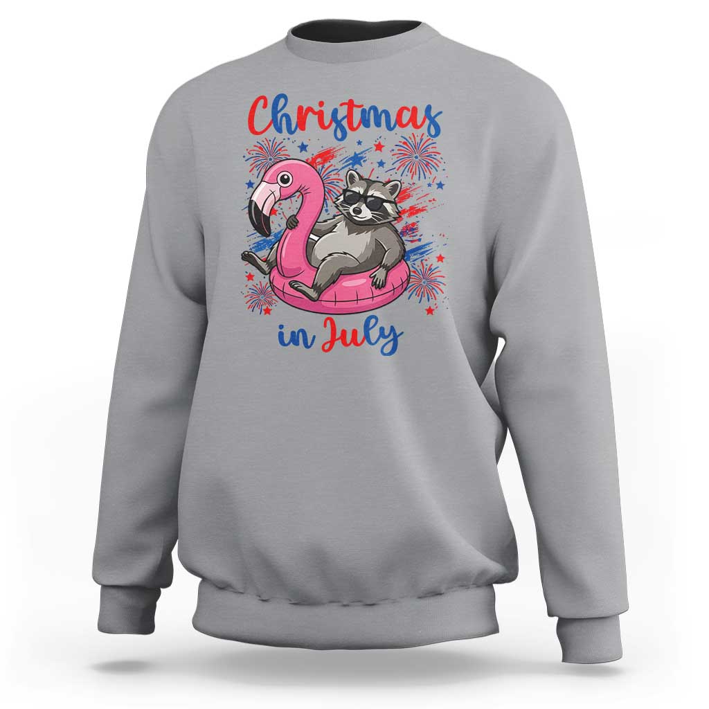 Funny Raccoon Christmas In July 4th of July Sweatshirt