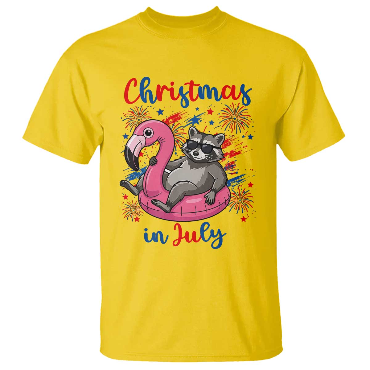 Funny Raccoon Christmas In July 4th of July T Shirt