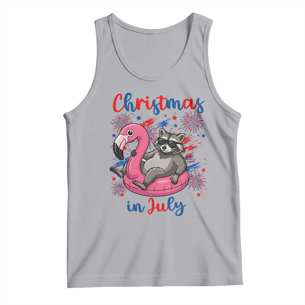 Funny Raccoon Christmas In July 4th of July Tank Top