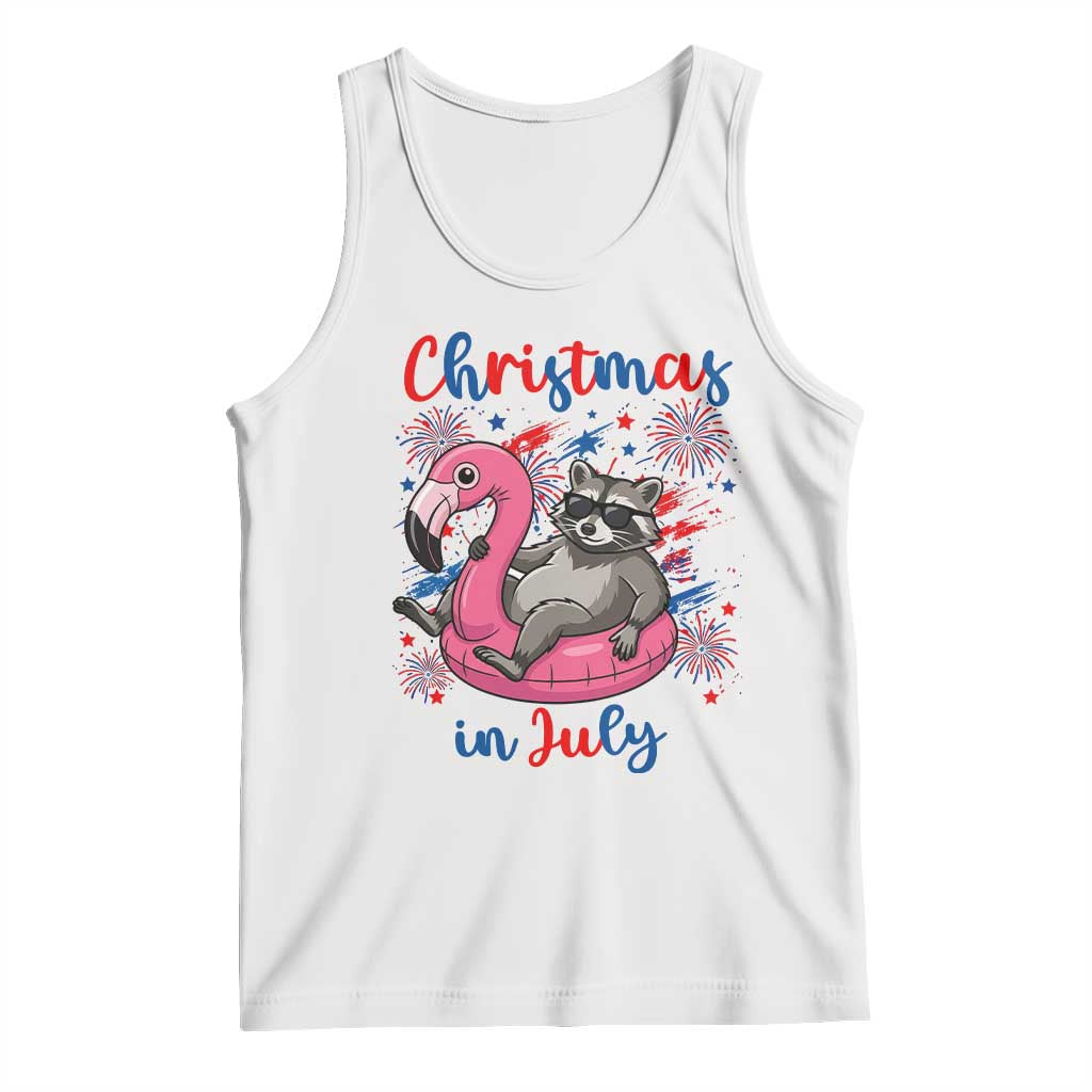Funny Raccoon Christmas In July 4th of July Tank Top
