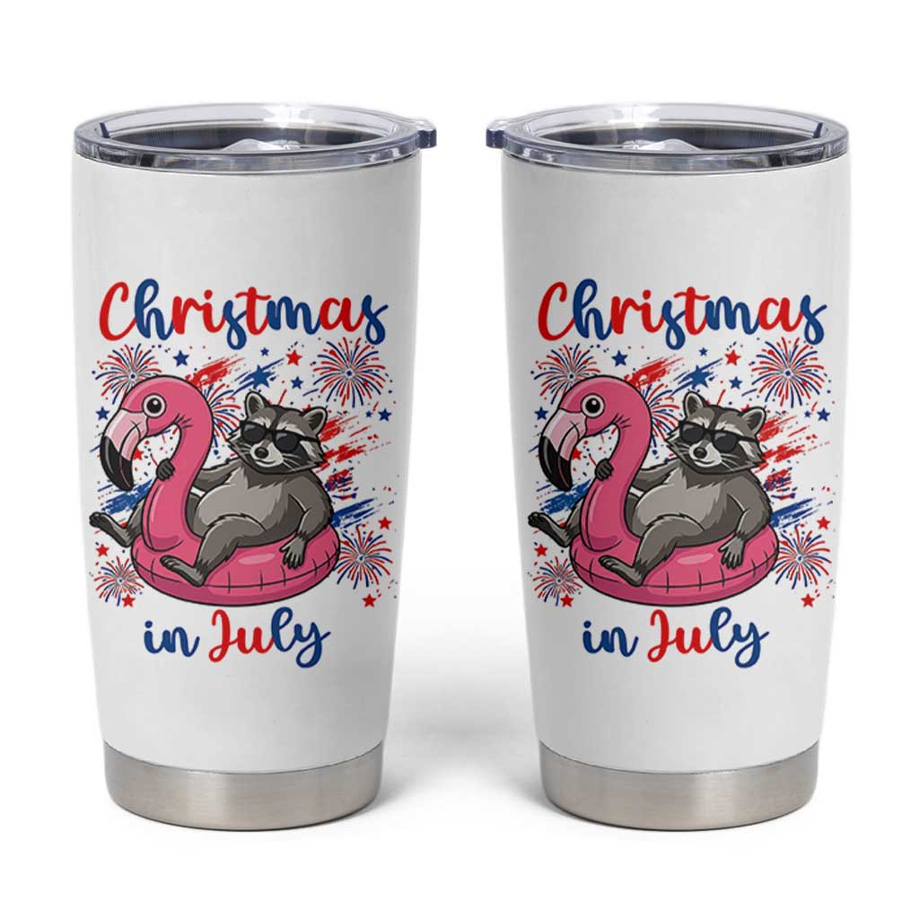 Funny Raccoon Christmas In July 4th of July Tumbler Cup