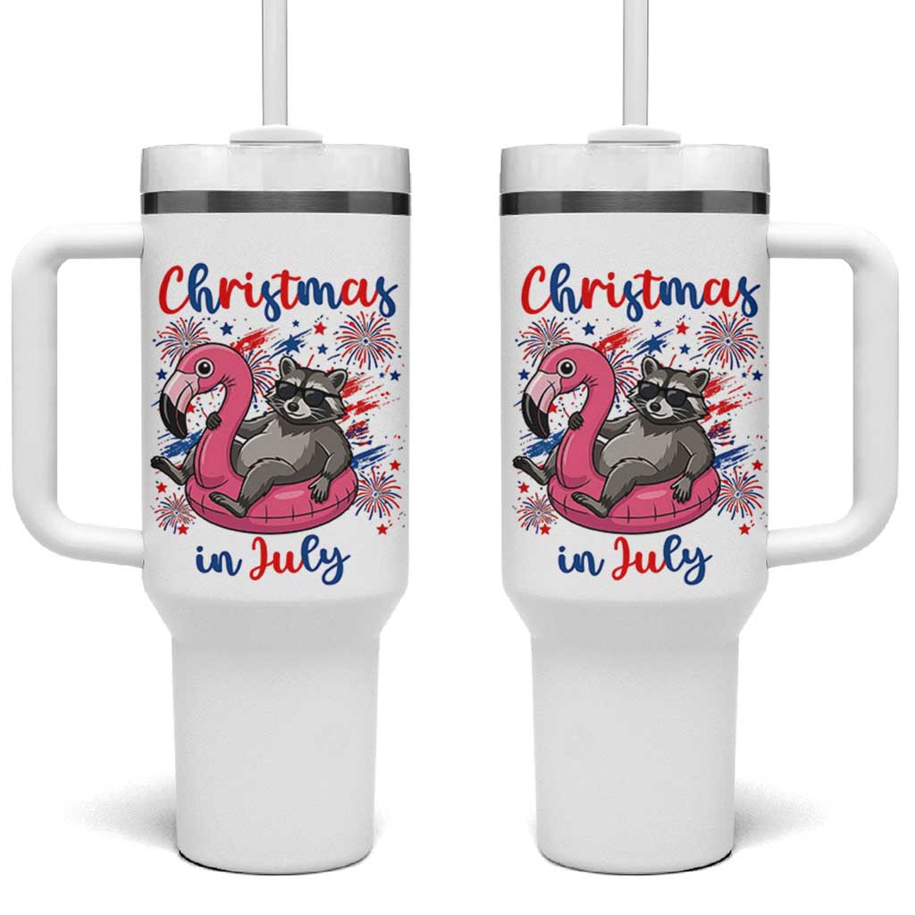 Funny Raccoon Christmas In July 4th of July Tumbler With Handle