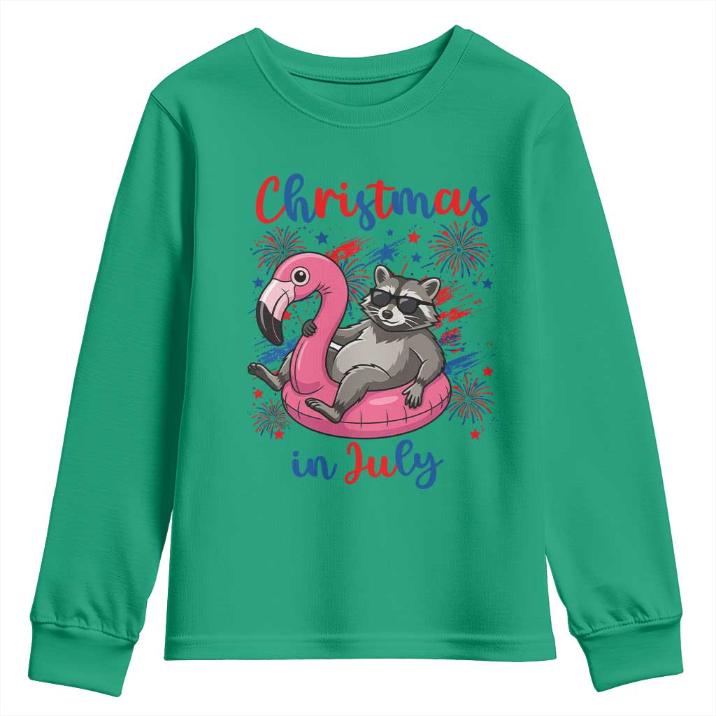 Funny Raccoon Christmas In July 4th of July Youth Sweatshirt