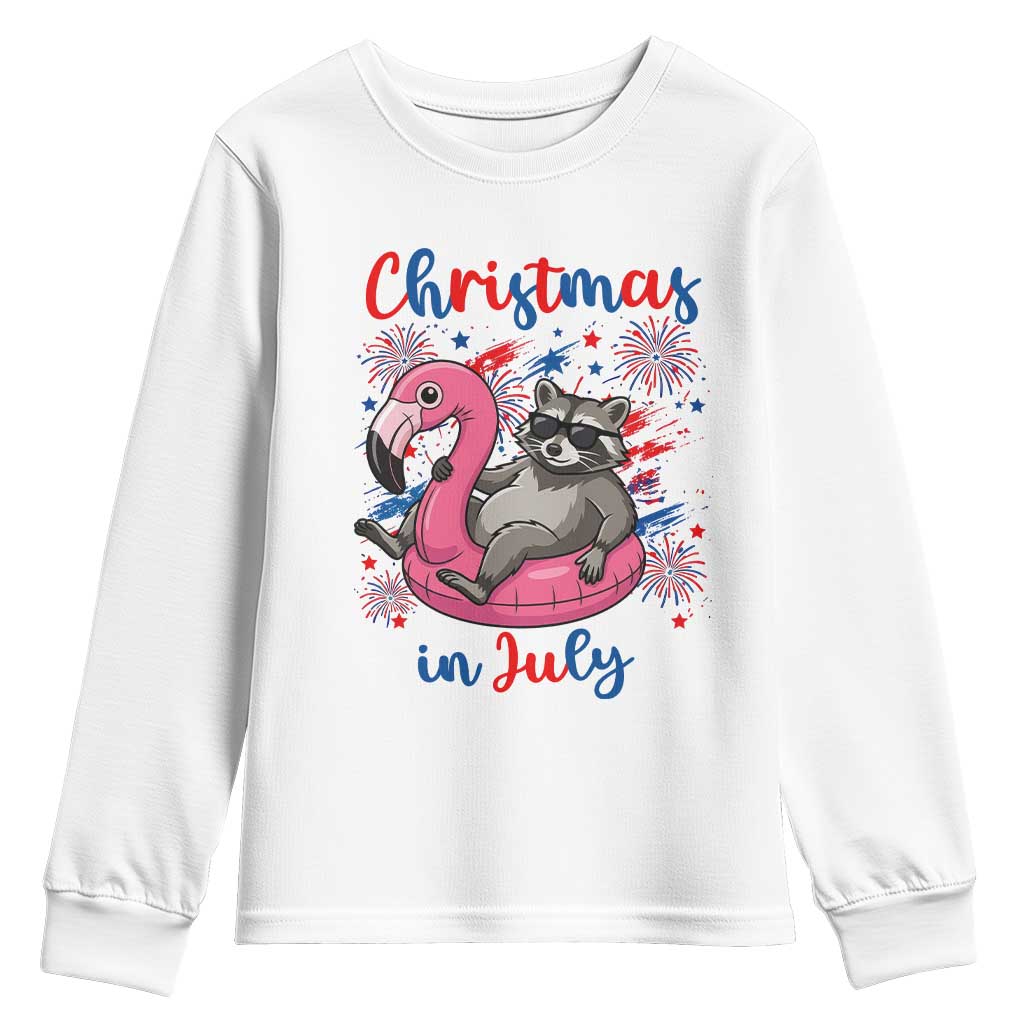 Funny Raccoon Christmas In July 4th of July Youth Sweatshirt
